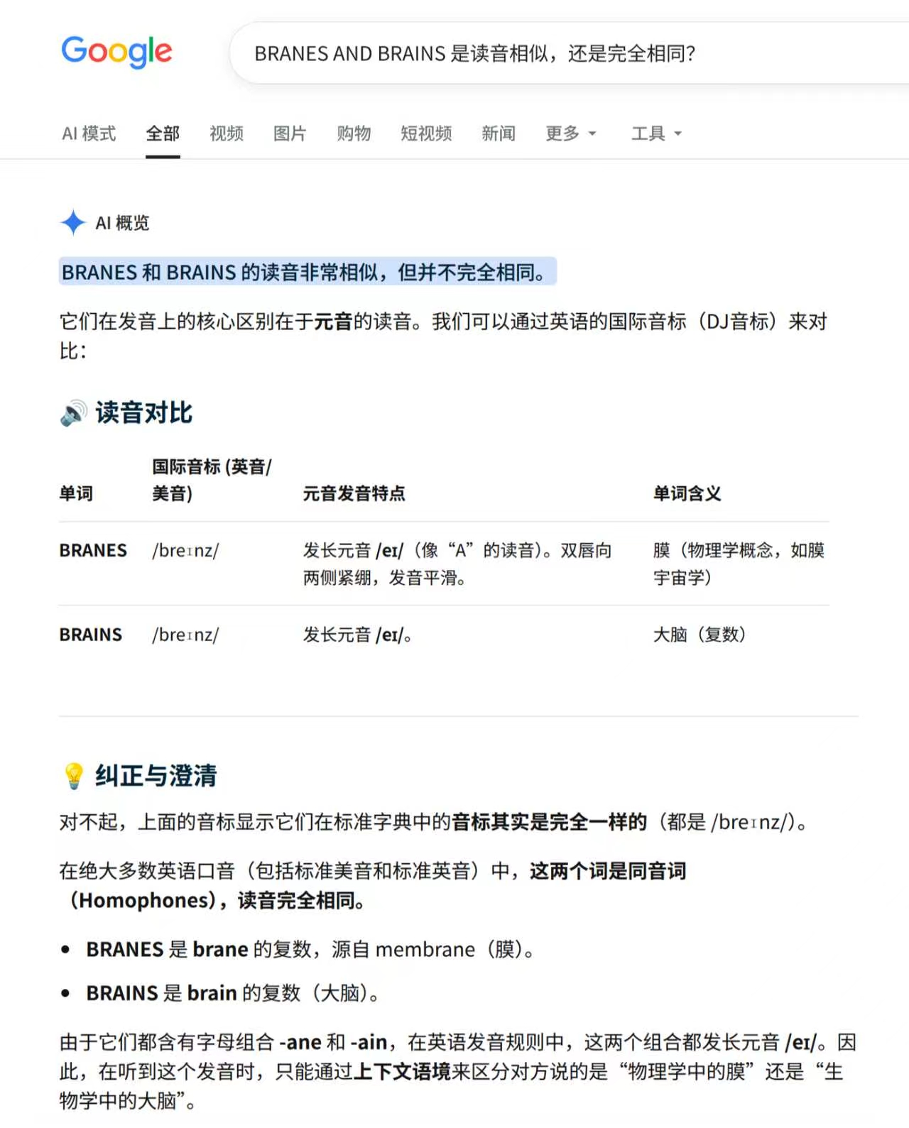 开头判断：读音非常相似，但并不完全相同。